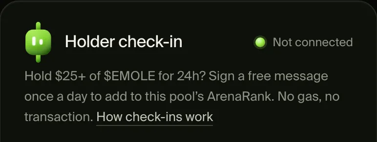 Holder check-in card: hold $25 or more for 24 hours and sign a free message once a day