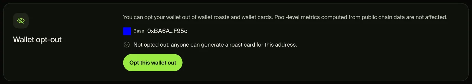Wallet opt-out panel with an “Opt this wallet out” button