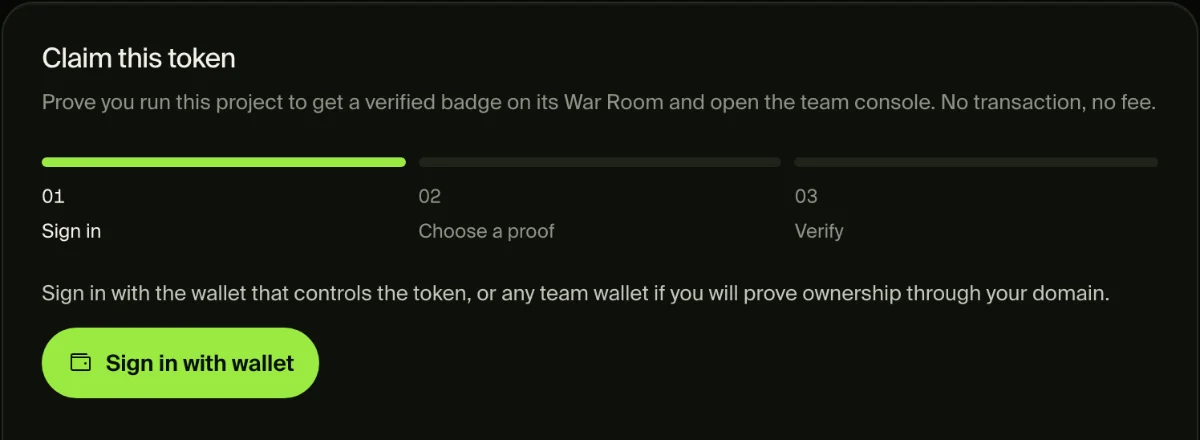 The Arena’s claim card: sign in, choose a proof, verify. No transaction, no fee.